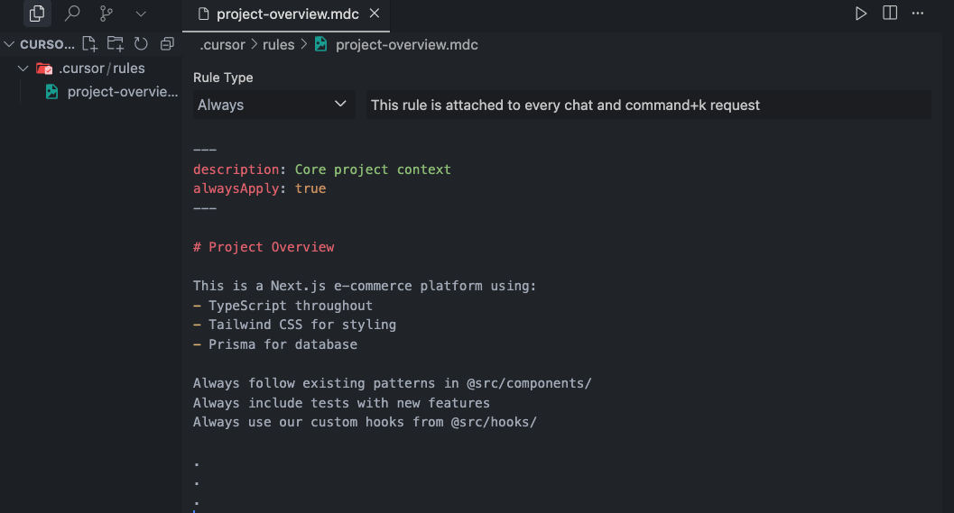 Cursor rules example of a project rule